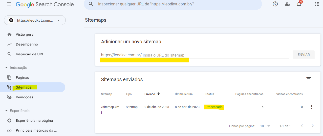 Imagem de um print da tela do Google Search Console